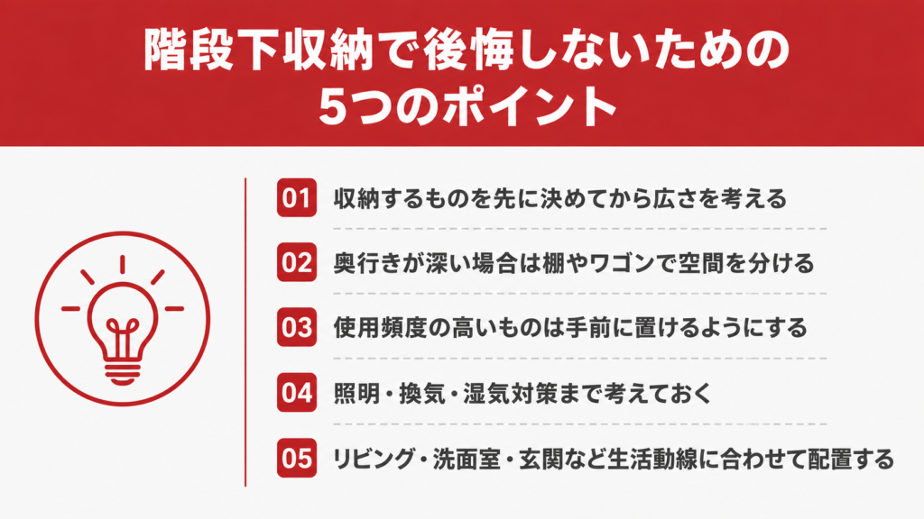 階段下収納で後悔しないための5つのポイント