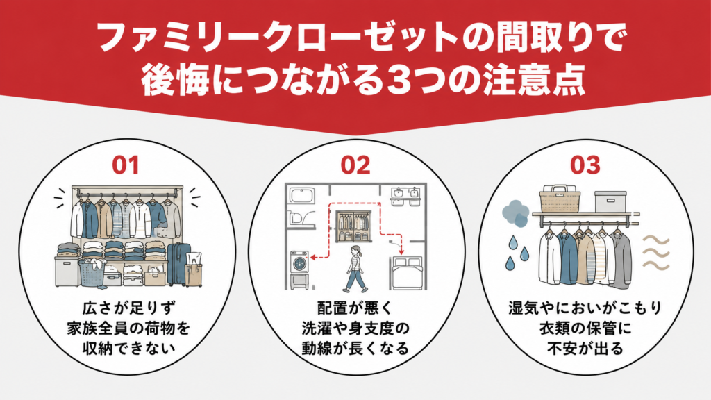 ファミリークローゼットの間取りで後悔につながる3つの注意点