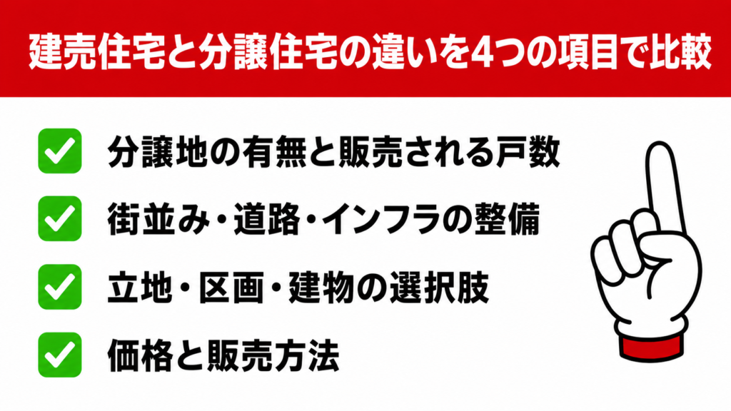建売住宅と分譲住宅の違いを4つの項目で比較