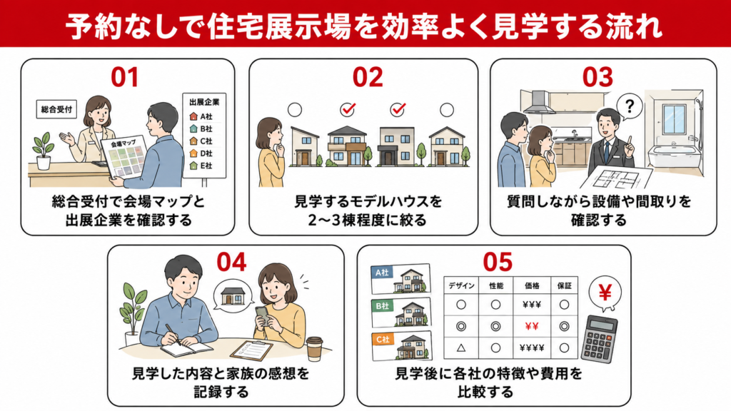 予約なしで住宅展示場を効率よく見学する流れ