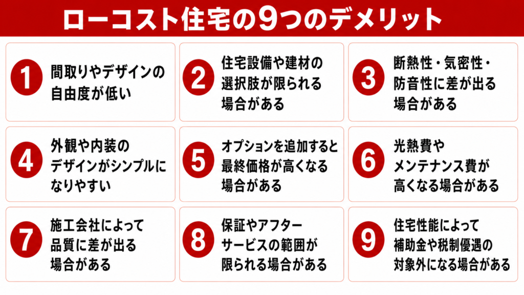 ローコスト住宅の9つのデメリット