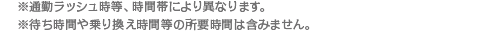 ※通勤ラッシュ時等、時間帯により異なります。※待ち時間や乗り換え時間等の所要時間は含みません。
